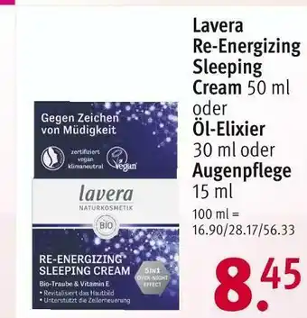 Rossmann Lavera re-energizing sleeping cream, öl-elixier oder augenpflege Angebot