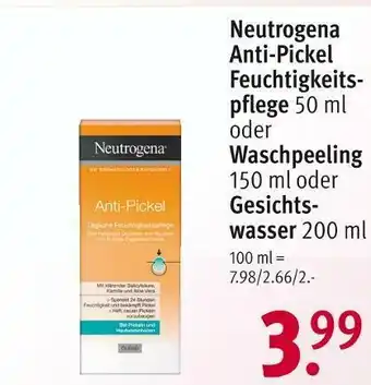 Rossmann Neutrogena anti-pickel feuchtigkeitspflege, waschpeeling oder gesichtswasser Angebot