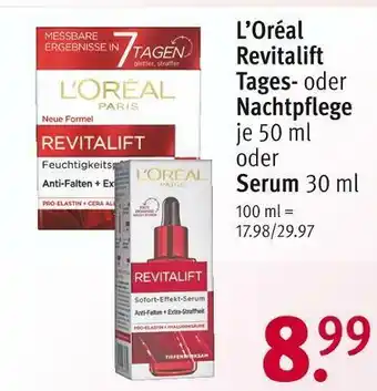 Rossmann L’oréal revitalift tages-, nachtpflege oder serum Angebot