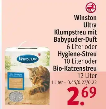 Rossmann Winston ultra klumpstreu mit babypuder-duft, hygiene-streu oder bio-katzenstreu Angebot