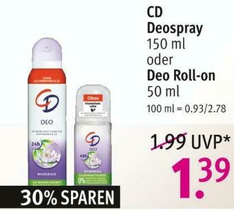 Rossmann Cd deospray oder deo roll-on Angebot