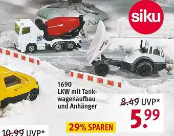 Rossmann Siku 1690 lkw mit tankwagenaufbau und anhänger Angebot