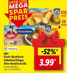 Lidl Iglo fisch-/backfisch-stäbchen/filegro ofen-backfisch xxl Angebot