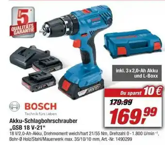 toom Baumarkt Bosch Akku-schlagbohrschrauber „gsb 18v-21“ Angebot