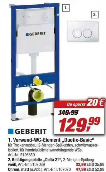 toom Baumarkt Geberit Vorwand-wc-element „duofix-basic “ Angebot
