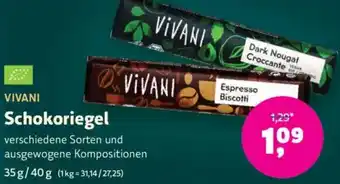 Biomarkt VIVANI Schokoriegel Angebot