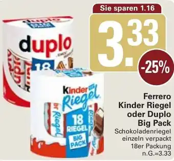 WEZ Ferrero Kinder Riegel oder Duplo Big Pack Angebot