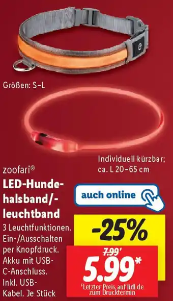 Lidl zoofari LED-Hunde halsband/ leuchtband Angebot