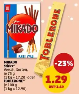 PENNY MIKADO Sticks oder TOBLERONE Angebot