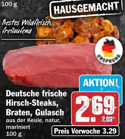 Hit Deutsche frische Hirsch-Steaks, Braten, Gulasch Angebot