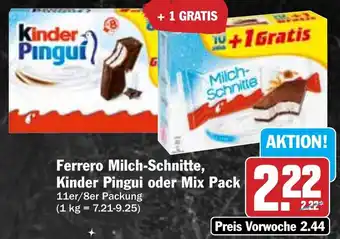 Hit Ferrero Milch-Schnitte, Kinder Pingui oder Mix Pack Angebot