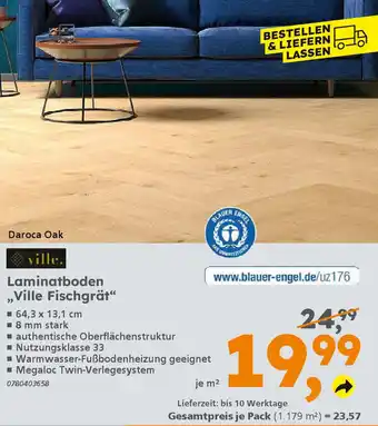 Globus Baumarkt Ville Laminatboden „Ville Fischgrät“ Angebot