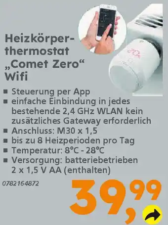 Globus Baumarkt Heizkörperthermostat ,,Comet Zero" Wifi Angebot