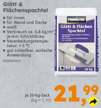 Globus Baumarkt PRIMASTER Glätt & Flächenspachtel Angebot