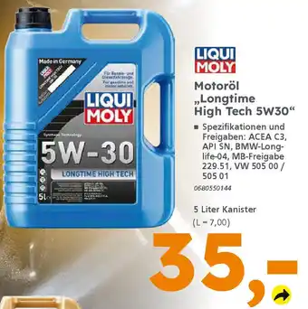 Globus Baumarkt LIQUI MOLY Motoröl „Longtime High Tech 5W30" Angebot