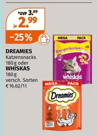 Müller Dreamies oder whiskas katzensnacks Angebot