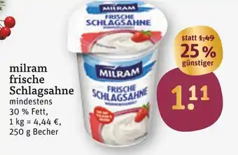 tegut Milram frische schlagsahne Angebot