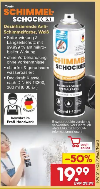 Netto Marken-Discount Tonis SCHIMMEL- SCHOCK 5.1 Desinfizierende Anti- Schimmelfarbe, Weiß Angebot