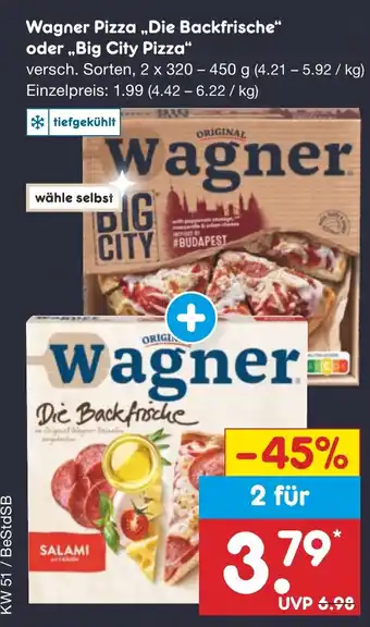 Netto Marken-Discount Wagner Pizza „Die Backfrische" oder „Big City Pizza" Angebot