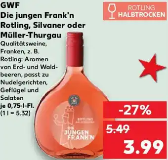 Kaufland GWF Die jungen Frank'n Rotling, Silvaner oder Müller-Thurgau Angebot