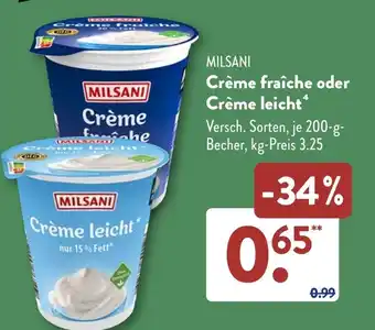 Aldi Süd MILSANI Crème fraîche oder Crème Crème leicht' Angebot