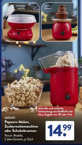 Aldi Süd AMBIANO Popcorn-Maker, Zuckerwattemaschine oder Schokobrunnen Angebot