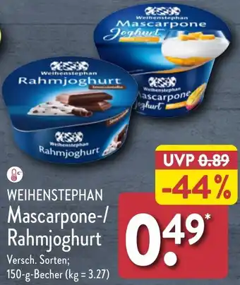 Aldi Nord WEIHENSTEPHAN Mascarpone/Rahmjoghurt Angebot