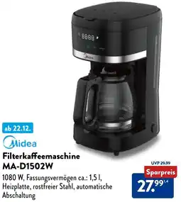 Aldi Nord Midea Filterkaffeemaschine MA-D1502W Angebot