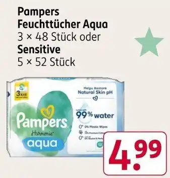 Rossmann Pampers Feuchttücher Aqua 3 x 48 Stück oder Sensitive 5 × 52 Stück Angebot