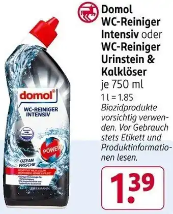 Rossmann Domol WC-Reiniger Intensiv oder WC-Reiniger Urinstein & Kalklöser Angebot