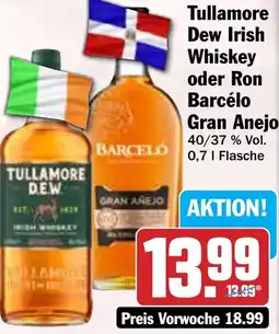 Hit Tullamore Dew Irish Whiskey oder Ron Barcélo Gran Anejo Angebot