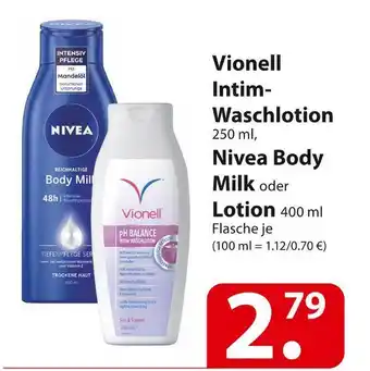 Famila Nord Ost Vionell intim-waschlotion oder nivea body milk oder lotion Angebot