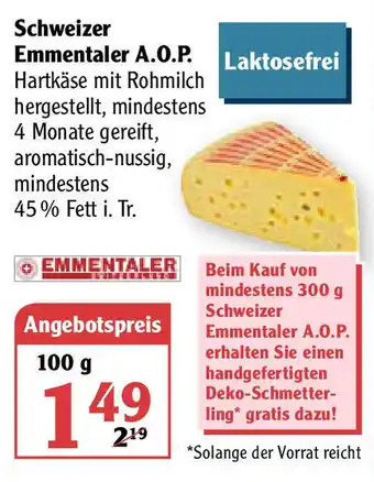 Globus Schweizer Emmentaler AOP 100 g Angebot