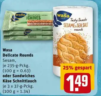 REWE Wasa delicate rounds sesam oder sandwiches käse schnittlauch Angebot