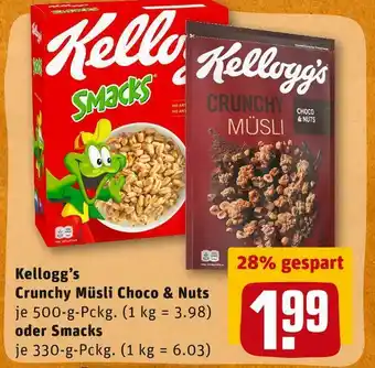 REWE Kellogg’s crunchy müsli choco & nuts oder smacks Angebot