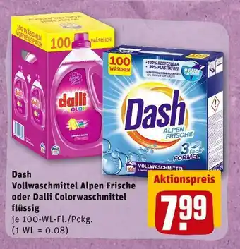 REWE Dash vollwaschmittel alpen frische oder dalli colorwaschmittel flüssig Angebot