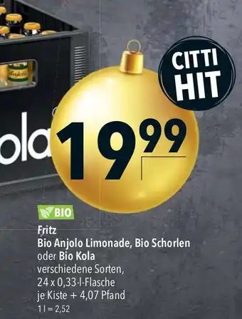 CITTI Markt Fritz Bio Anjolo Limonade, Bio Schorlen oder Bio Kola Angebot