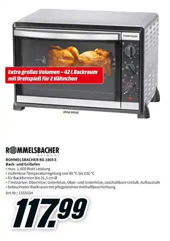 MediaMarkt Rommelsbacher BG 1805 E Back und Grillofen Angebot