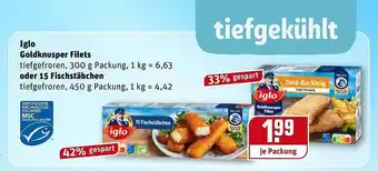 REWE Iglo Goldknusper Filets Oder 15 Fischstäbchen Angebot