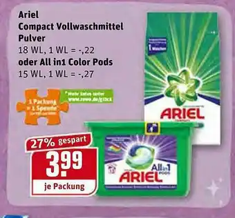 REWE Ariel Compact Vollwaschmittel Pulver Oder Allin1 Color Pods Angebot