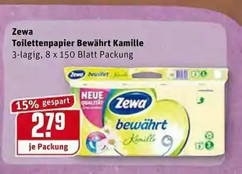 REWE Zewa Toilettenpapier Bewährt Kamille Angebot