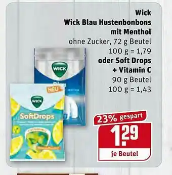 REWE Kaufpark Wick Blau Hustenbonbons Mit Menthol Oder Soft Drops +vitamins C Angebot