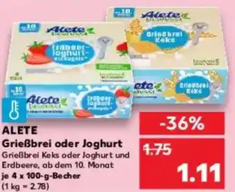 Kaufland ALETE Grießbrei oder Joghurt Angebot