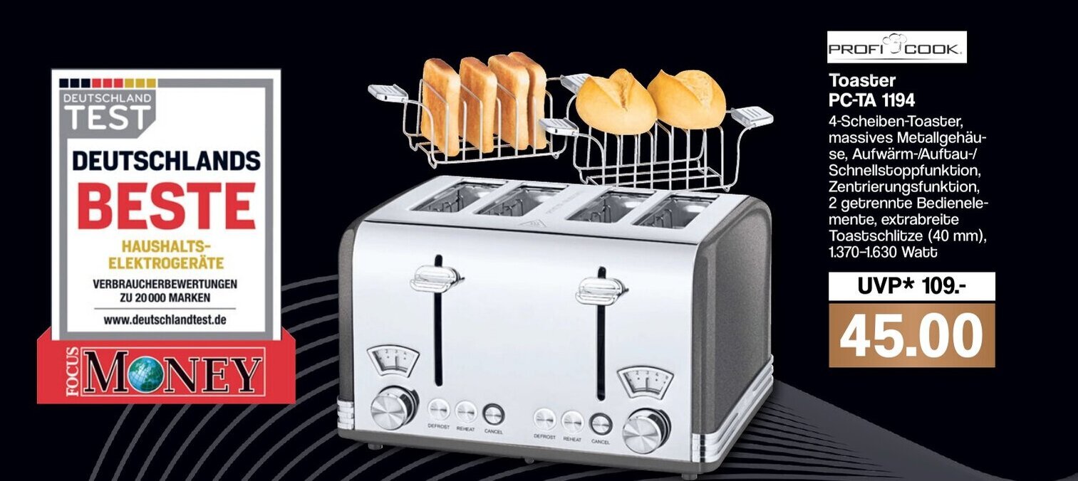 Profi Cook Toaster PCTA 1194 Angebot bei Famila Nord West