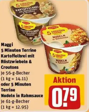 REWE Maggi 5 Minuten Terrine Kartoffelbrei mit Röstzwiebeln & Croutons oder 5 Minuten Terrine Nudeln in Rahmsauce Angebot