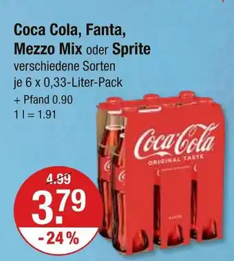 V Markt Coca cola, fanta, mezzo mix oder sprite Angebot