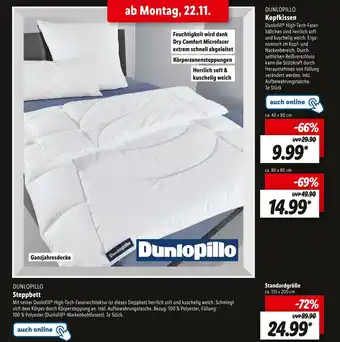 Lidl Dunlopillo kopfkissen oder steppbett Angebot