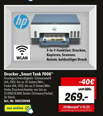 Lidl Hp drucker „smart tank 7006“ Angebot