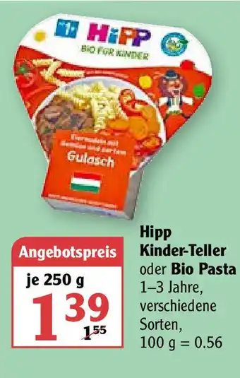 Globus Hipp Kinder Teller oder Bio Pasta 250g Angebot