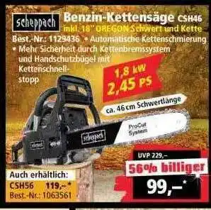 Norma24 Scheppach Benzin-kettensäge Csh46 Angebot